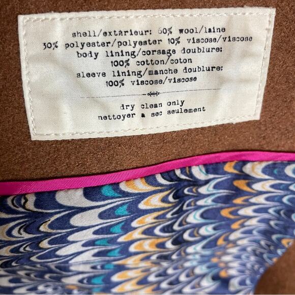 Anthropologie Cartonnier Sienna Tobacco Cocoon Wool Blend Coat Lined - Picture 10 of 10